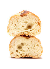 Baguette cut in half. Baguette bread. French bread. Organic baguette francese on white background