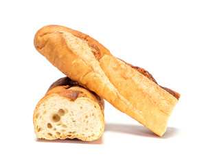 Baguette cut in half. Baguette bread. French bread. Organic baguette francese on isolated