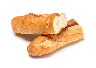 Baguette cut in half. Baguette bread. French bread. Organic baguette francese on isolated