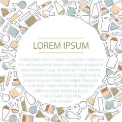 Circle frame of colorful outline test tubes and flacks for chemical laboratories
