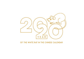 Banner with a White Metal Rat symbol of 2020 on the Chinese calendar.