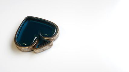 Blue Glass Spade Ace Symbol With Golden Metal Frame. Casino Concept - 3D Illustration