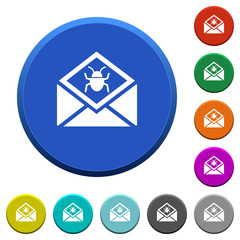 Open mail with malware symbol beveled buttons