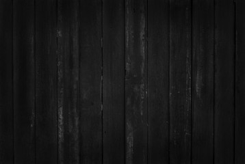 Black wooden wall background, texture of dark bark wood with old natural pattern for design art work, top view of grain timber.