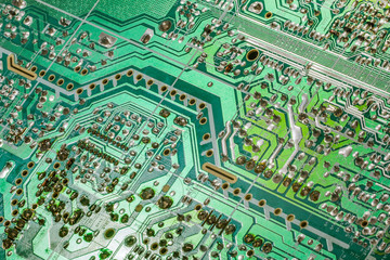 Microcircuit Motherboard  Detail Green Background