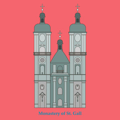 Switzerland, Abbey of Saint Gall, vector travel illustration, flat icon