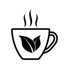 Coffee cup icon. Line logo template. Cup with leaf. Hot drink sign. Beverage symbol. Design elements. Vector illustration.