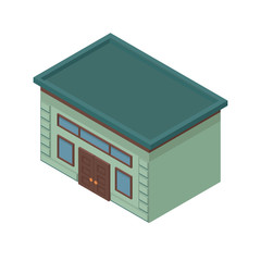 Colorful green isometric building on white background