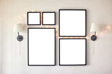 Different size framed photos.