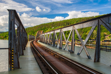 Single track railway bridge over the Vltava river
