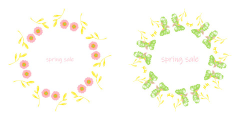 poster Spring sales on a floral watercolor background. ?ard, label, flyer, banner design element. Vector illustration
