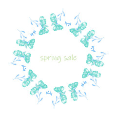 poster Spring sales on a floral watercolor background. ?ard, label, flyer, banner design element. Vector illustration