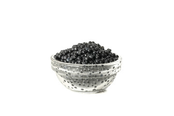 Fototapeta na wymiar Glass jar with caviar isolated on white background