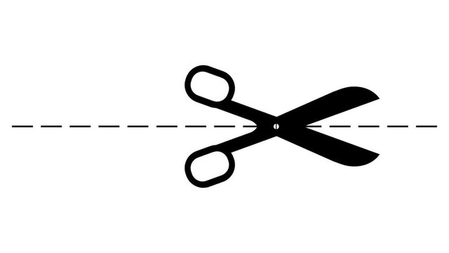 animation of cutting scissors along dashed line. White background