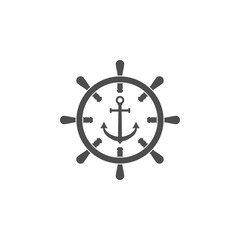 Ship steering wheel, anchor icon. Vector illustration, flat design.