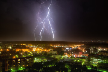 Thunderstorm in Yekaterinburg city downtown at summer night