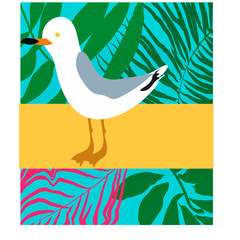 Summer tropical backgrounds set with palms, sky and sunset. Summer placard poster flyer invitation card. Summertime.