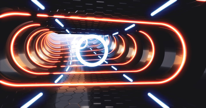 3d neon light tunnel. VJ background render