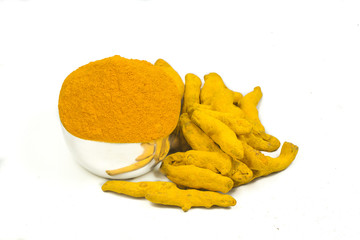 Turmeric powder isolated on a white background