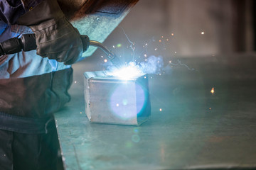 welding of metal objects in the workshop