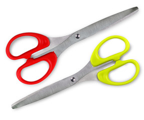 The Red and green handled scissors isolated on white background
