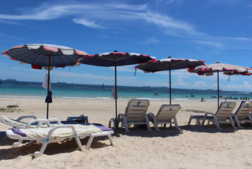 Fototapeta na wymiar Thailand Bangkok Beach sandy beach with parasols