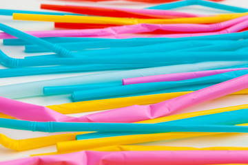 colored tubules for juice and cocktails  close up