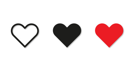 hearts in different styles: contour, black, red
