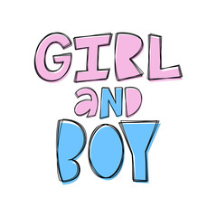 Girl And Boy- hand lettering word for baby shower.