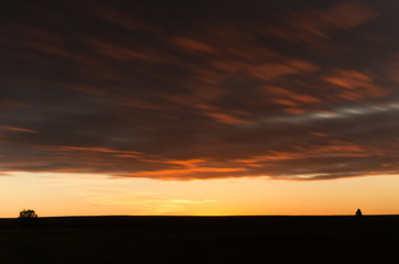 beautiful sunset in the field in summer