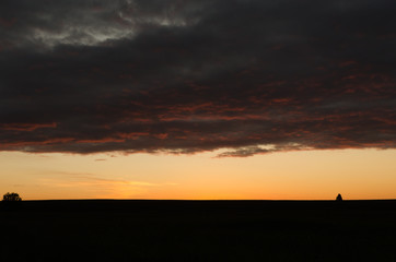 beautiful sunset in the field in summer