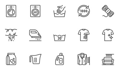 Fototapeta premium Laundry Vector Line Icons Set. Automatic Wash, Hand Wash. Dry Cleaning of Outerwear and Upholstered Furniture. Editable Stroke. 48x48 Pixel Perfect.