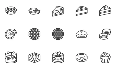 Fotobehang Pies and Cakes Vector Line Icons Set. Bakery, Piece of Cake, Donut, Sweet Pastry, Dessert. Editable Stroke. 48x48 Pixel Perfect. © kuroksta