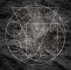 Mystical geometry symbol. Linear alchemy, occult, philosophical sign. For music album cover, poster, sacramental design. Astrology and religion concept.