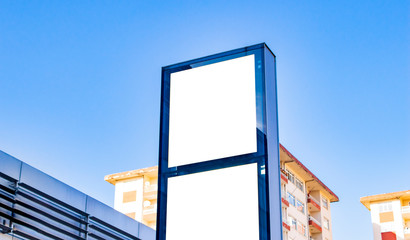 signboard mockup and template empty frame for logo or text on exterior street advertising city shop background, modern flat style