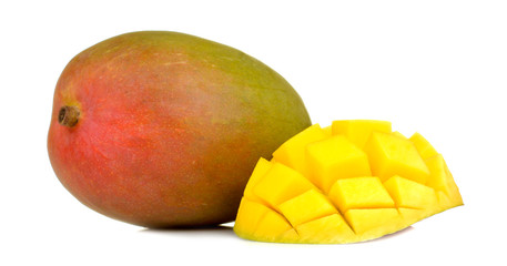 Ripe fresh mango fruit on white isolated background. tropical fruit
