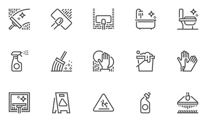 Cleaning Vector Line Icons Set. Housekeeping and Room Service, Cleaning Service, Cleaning Residential and Office Space. Editable Stroke. 48x48 Pixel Perfect.