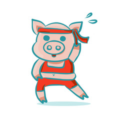 Fototapeta premium pig cartoon character is Workout isolated on white background.