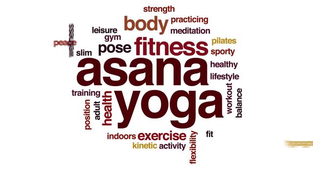 Asana yoga animated word cloud, text design animation. Kinetic typography.