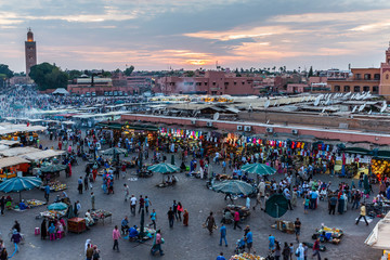 Fototapeta na wymiar All you can find on the Djemaa el Fna, big market square in the media from Marrakech,