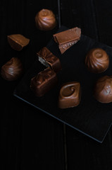 chocolate candies in the different forms and taste