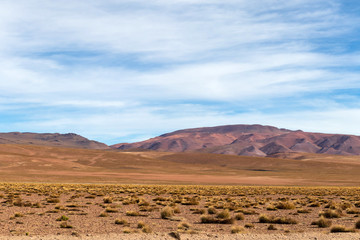 Fototapeta premium Background with barren desert scenery in the Bolivian Andes, in the Nature reserve Edoardo Avaroa