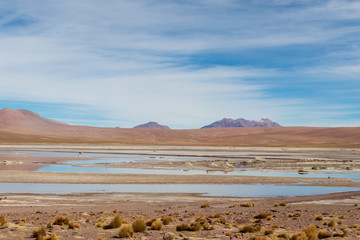 Background with barren desert scenery in the Bolivian Andes, in the Nature reserve Edoardo Avaroa