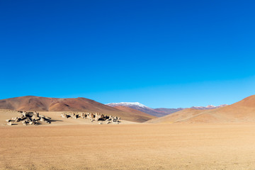 Background with barren desert scenery in the Bolivian Andes, in the Nature reserve Edoardo Avaroa