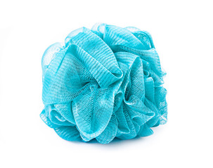Soft blue bath puff or sponge.