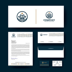 Corporate business stationery template with premium logo. Editable corporate identity template design with envelope, business card, and letterhead.
