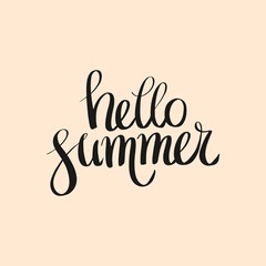Brush lettering composition of Hello Summer isolated on beige background. Vector illustration