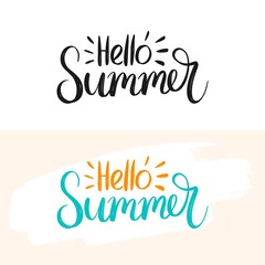 Naklejka na ściany i meble Vector illustration. Brush lettering composition of Hello Summer isolated on different backgrounds