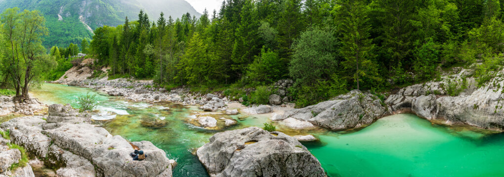 Soca river panorama in Lepena