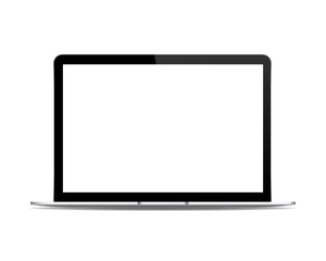 Laptop computer with blank screen. Computer notebook display. Mockup vector isolated on white background. 